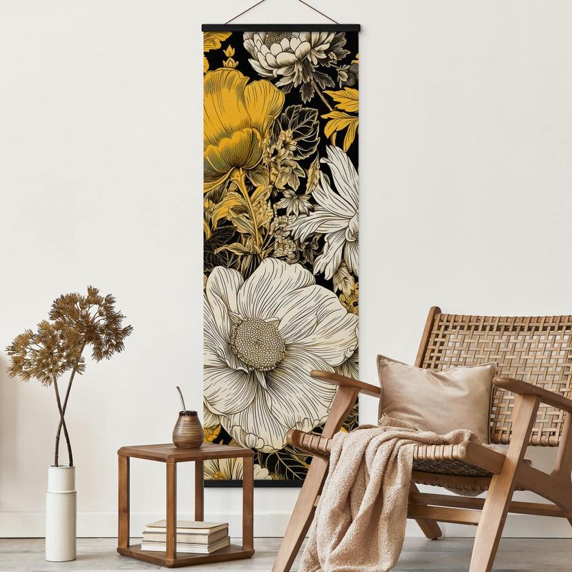 Textil poster - Blomningsprakt i ockra panorama - Jaszke