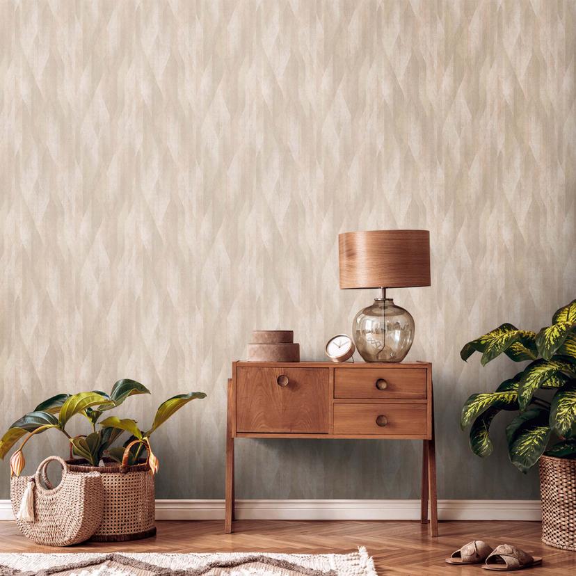Papel pintado no tejido de estilo sueco beige - papel pintado gráfico escandinavo para salón, dormit