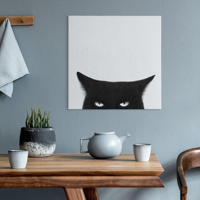 Houten Wanddecoratie Blik van een zwarte kat - Korenkova - Vierkant