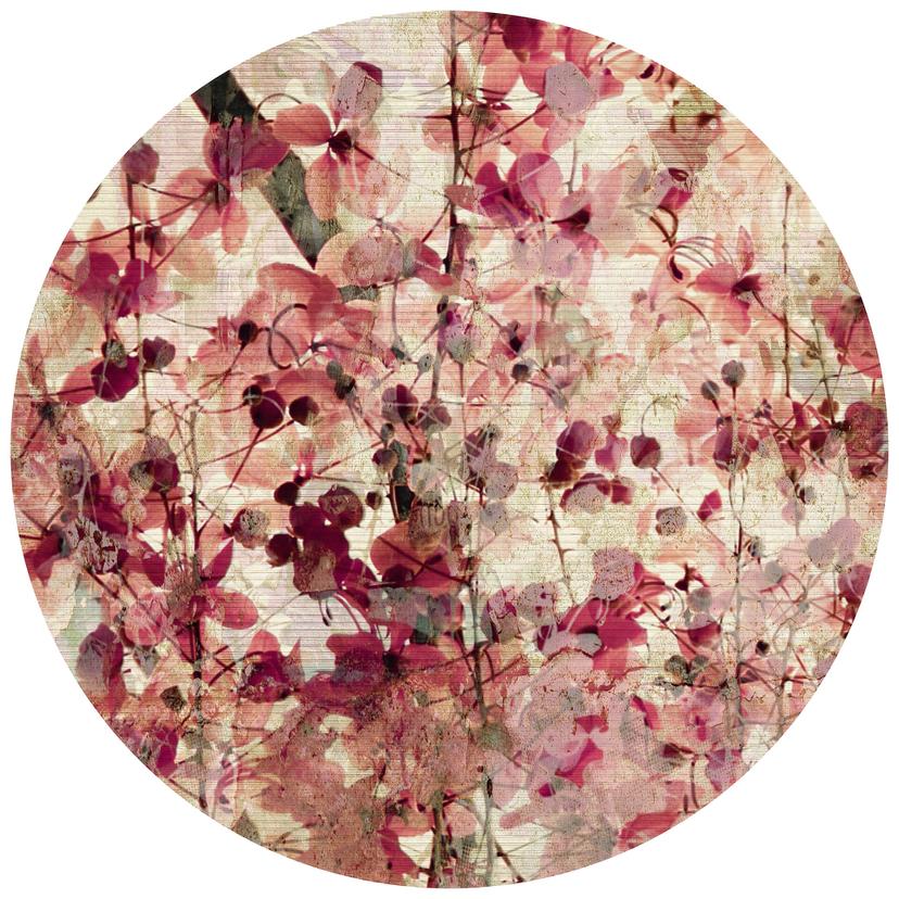 Fototapet med blommönster i vintage - rund - non-woven tapet/självhäftande non-woven tapet