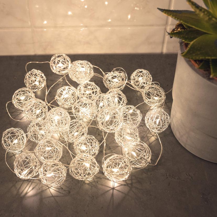 LED Lichterkette Drahtkugeln Silber 20-teilig