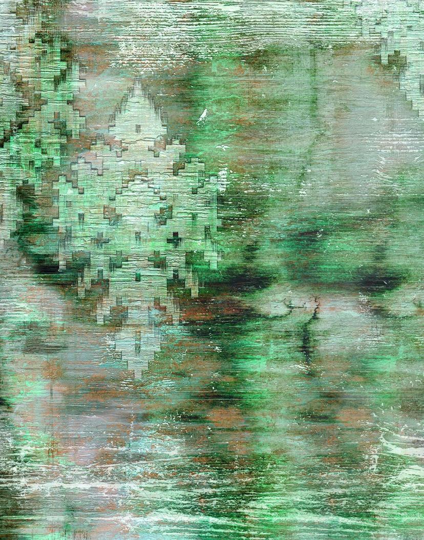 Papier peint photo Ornementation abstraite en vert pétrole et rouille 2,7 x 2,12 m