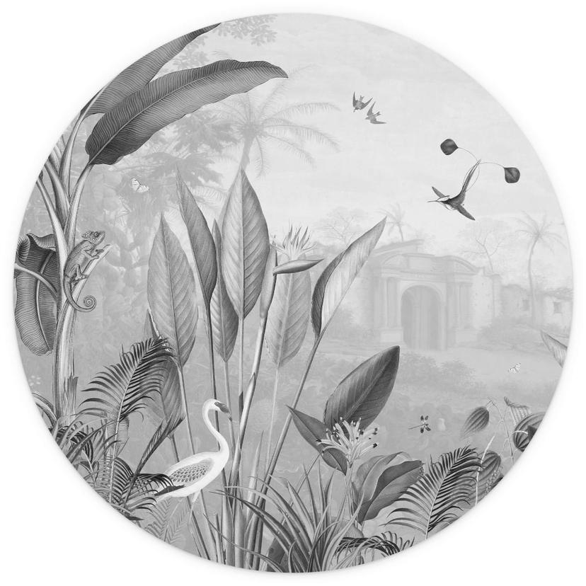 Papier peint photo rond Sir Edward - Botanique noir et blanc - papier peint intissé/papier peint int