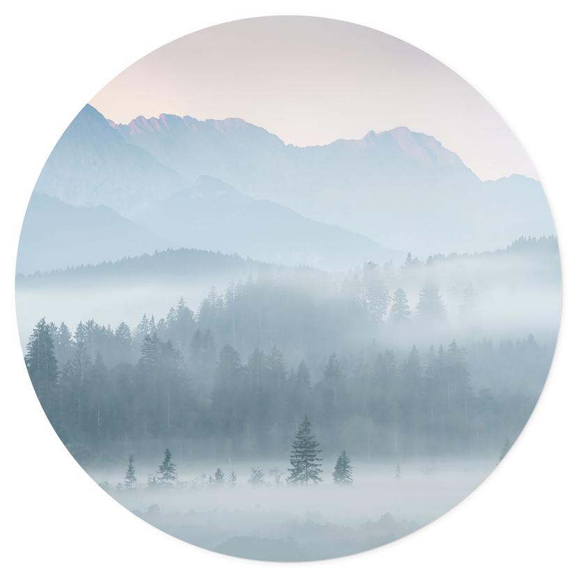 Vinilo decorativo Paisaje de bosque brumoso en otoño - Eisenmann - Redondo