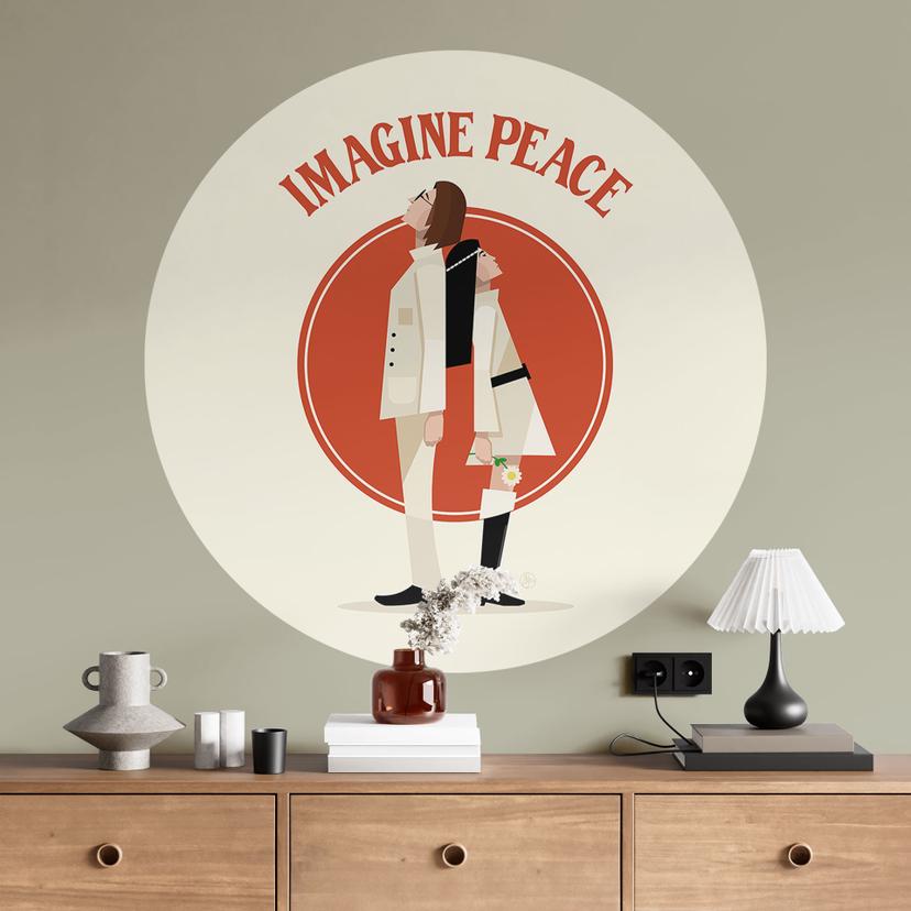 Imagine Peace Wallsticker - To for fred og håb - Retrodrome - Rund