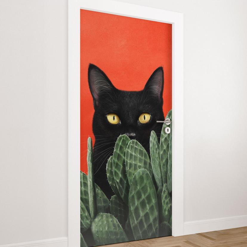 Dörrsticker Svart katt i kaktus-gömställe - Korenkova
