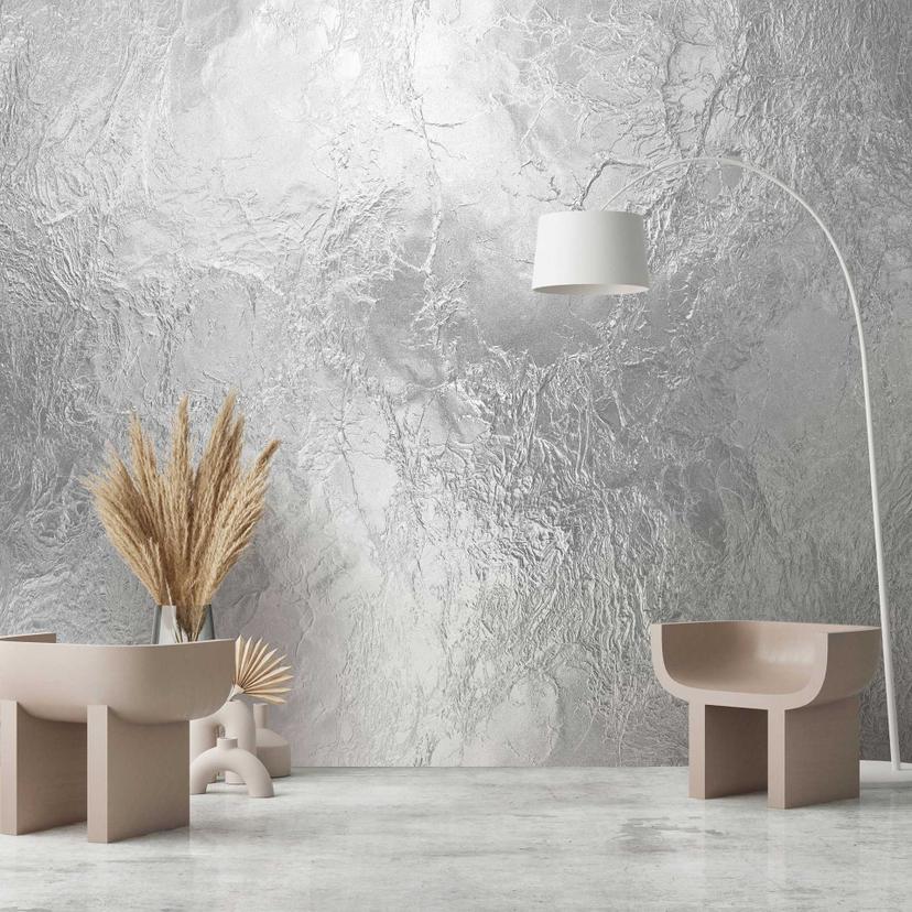 Fototapet med tekstureret look i sølv med glanseffekt - non-woven tapet