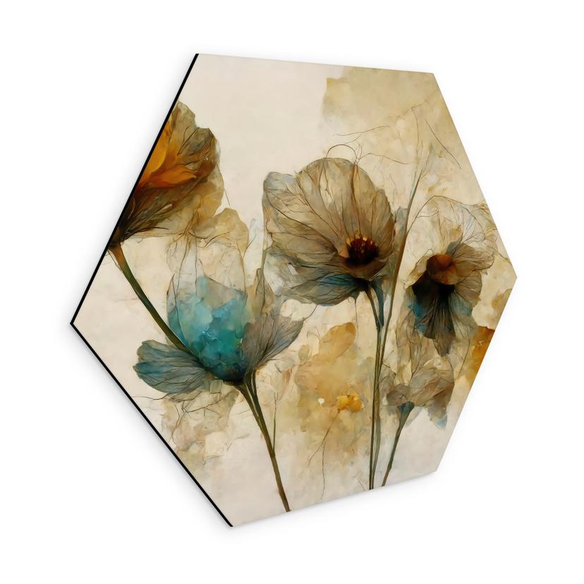Hexagon Tableau Fleurs de coquelicot séchées au look vintage - Treechild - Alu-Dibond
