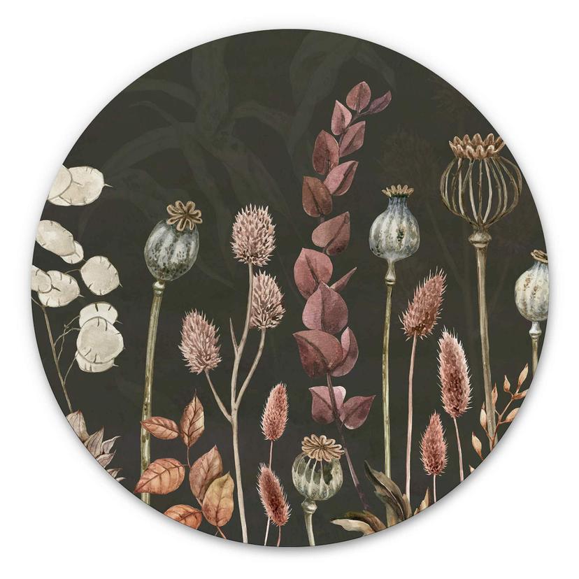 Tableau sur alu-Dibond rond Sir Edward - Olive Fleurs Séchées