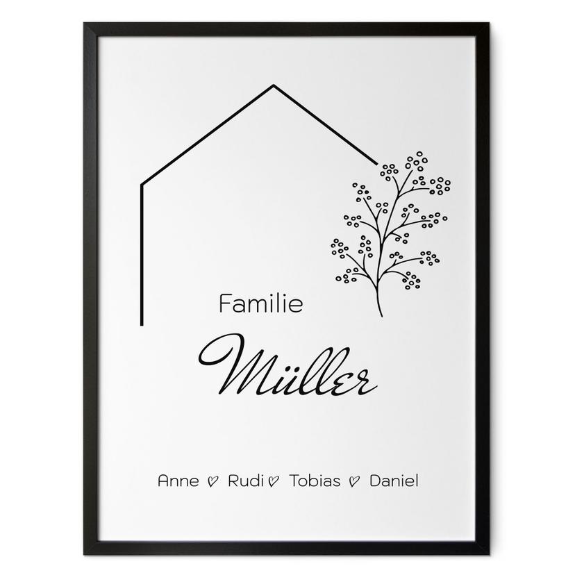 Personalisierbares Poster Familie Haus - weiß