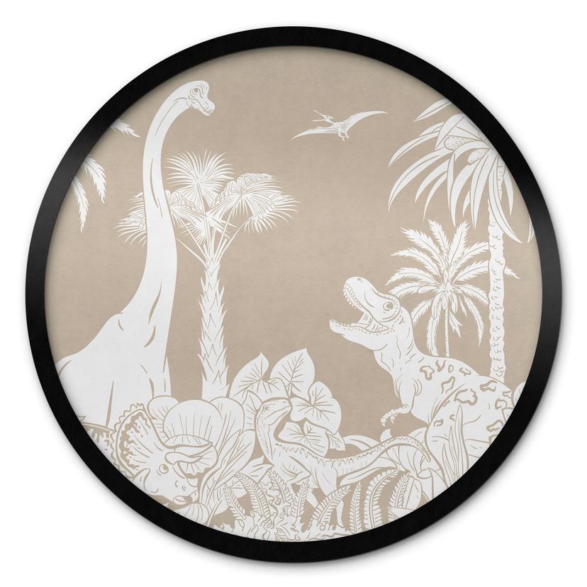 Plakat Dinosaurer i den vilde jungle - Brun - Kikki Belle - Rund
