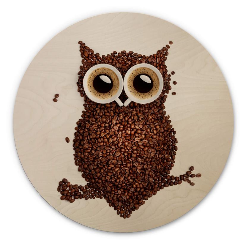 Billede af træ kaffe ugle - rund