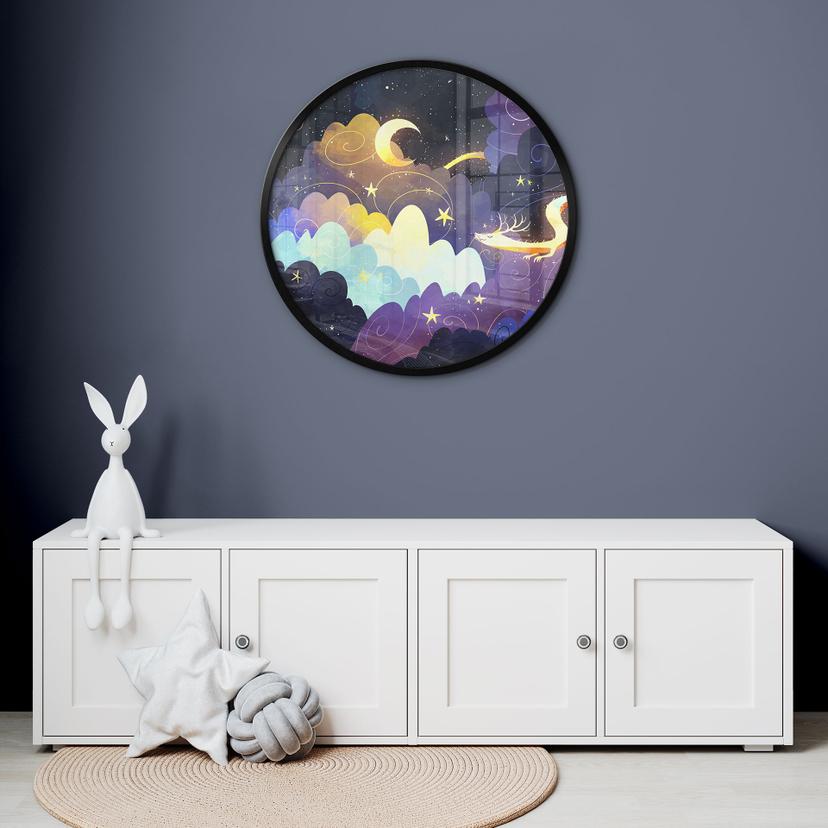 Poster Volo di aquiloni tra le nuvole stellate - DigitalArtsi - Round