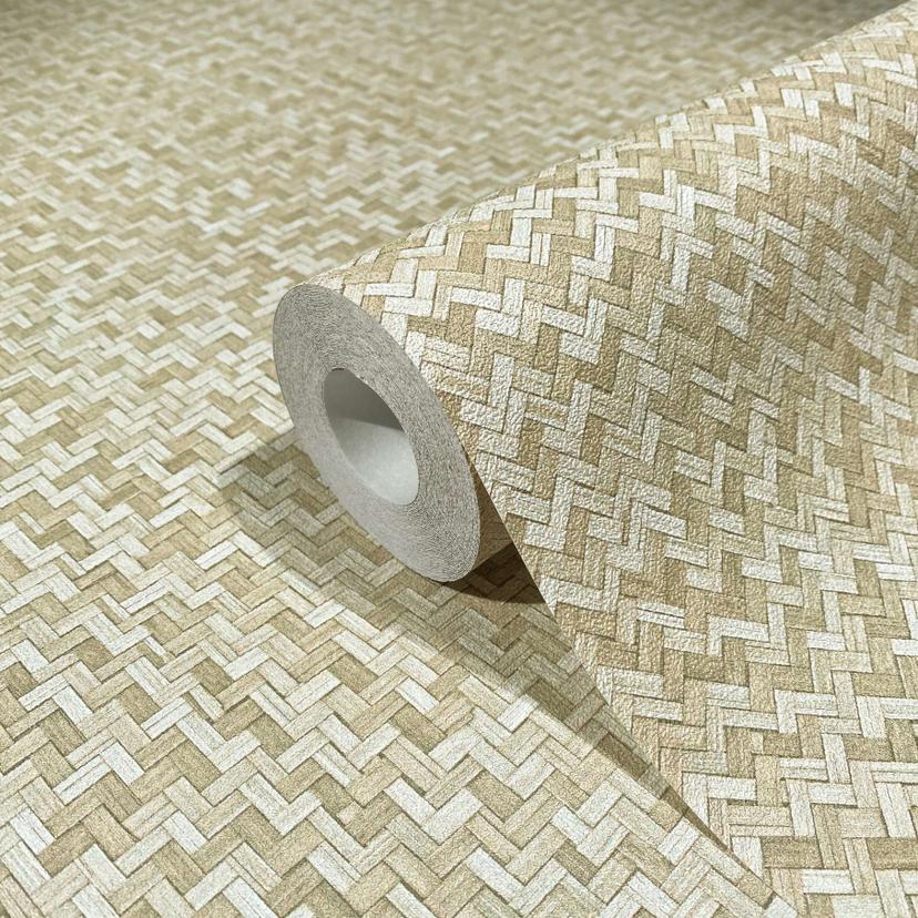Vliestapete in Fischgratmuster und Holzoptik beige Grafisch