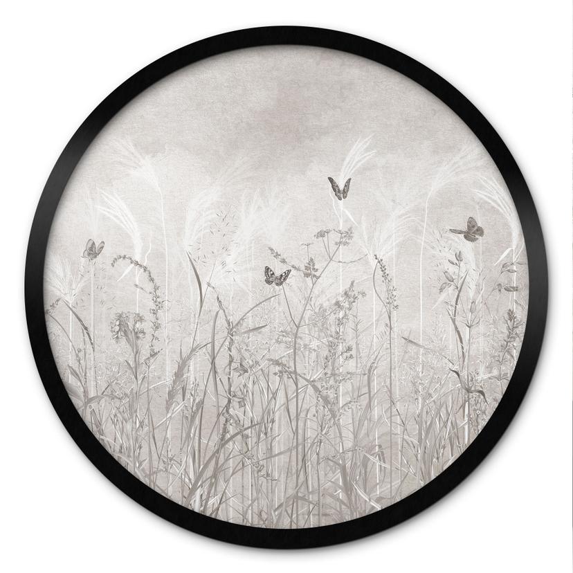 Poster wilde bloemenweide met vlinders in Scandinavisch ontwerp - Ms Tiff - Rond