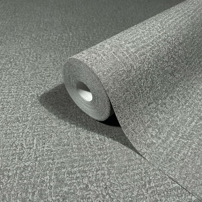 Non-woven tapet i grått, oliv Strukturerad textilgips ser slät ut
