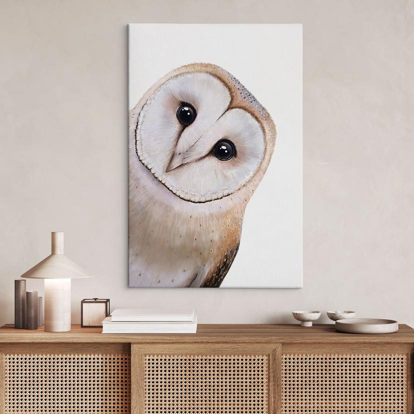 Canvas schilderij Nieuwsgierige Kerkuil - Korenkova
