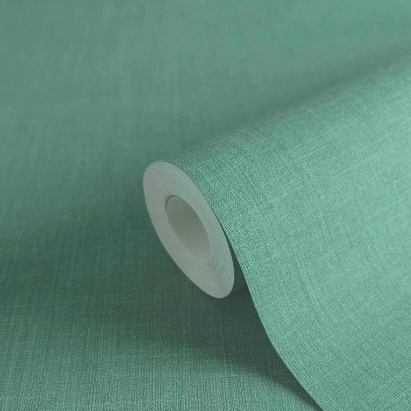 Strukturerad non-woven tapet i turkos med fin linne-look - för moderna vardagsrum