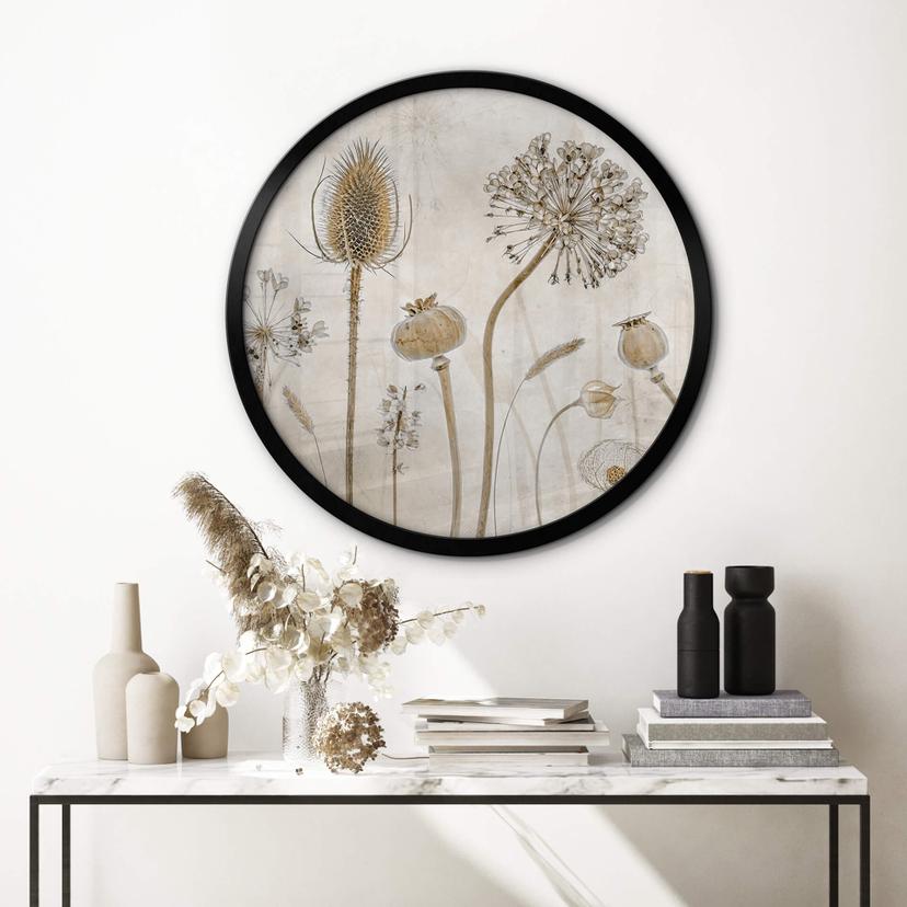 Poster Disher - Torkade blommor - Rund