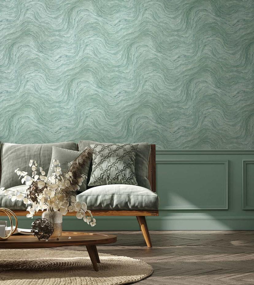 vliesbehang met steeneffect groen marmer look