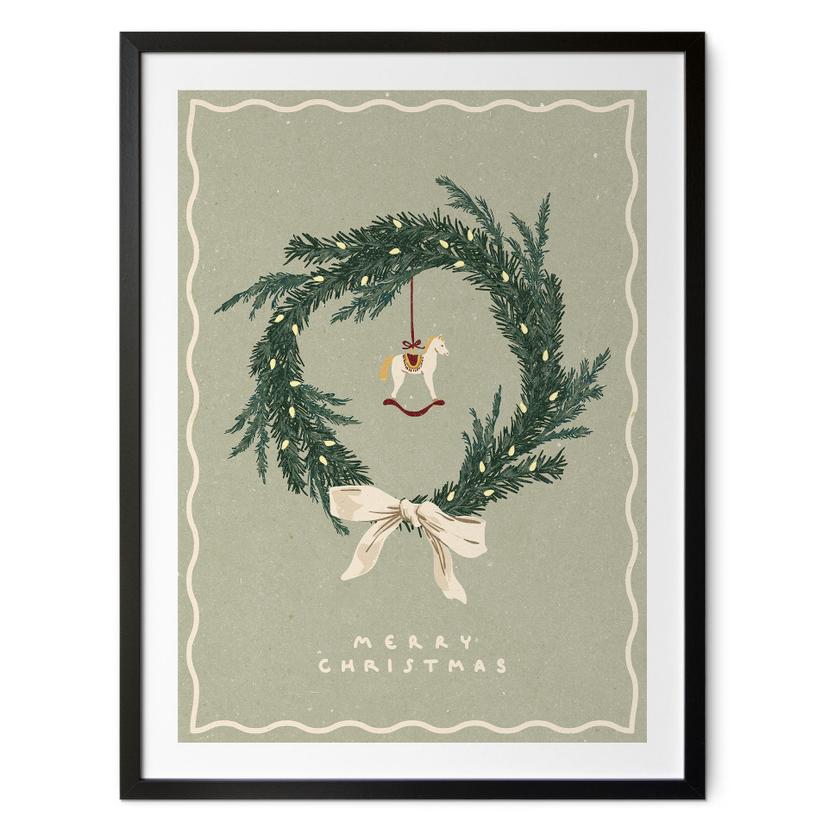 Póster para el salón - Corona de Navidad con caballo balancín - NKTN