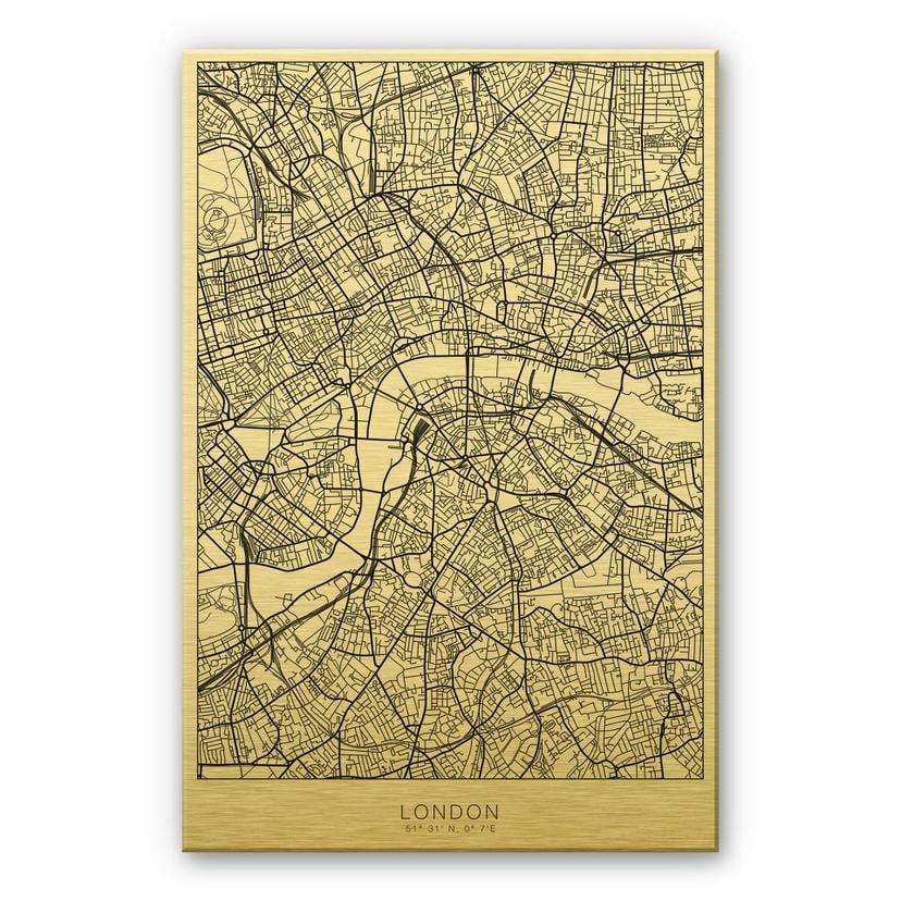 Alu-Dibond mit Goldeffekt Stadtplan London