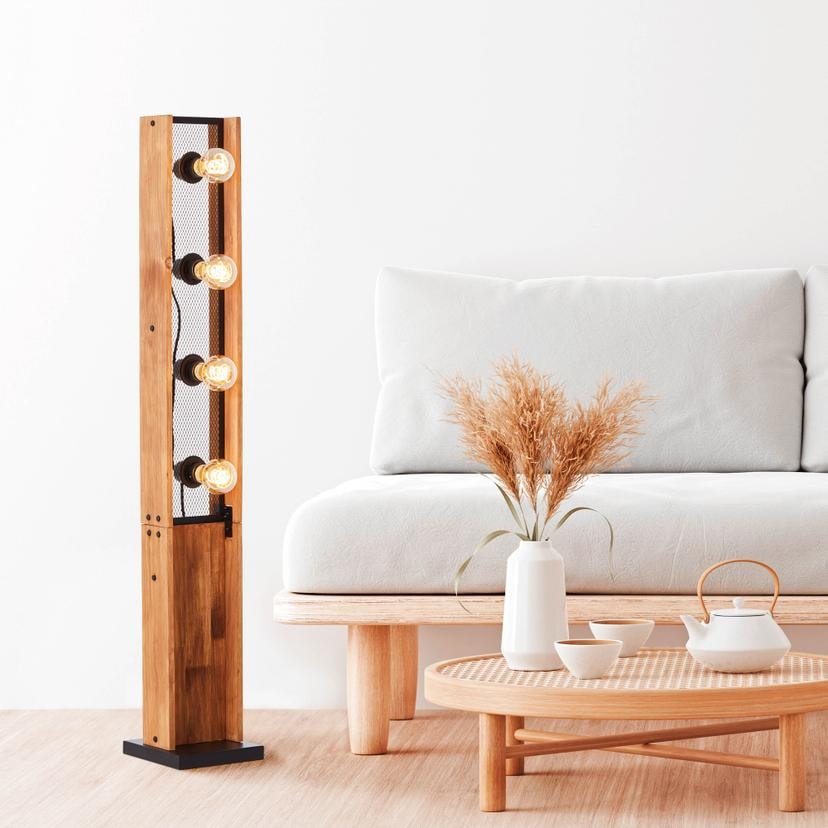Stehleuchte Daniel, braun, 125,5 x 20 cm, Holz Stehlampe, dimmbar