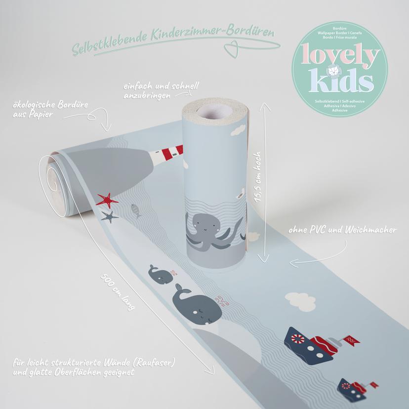 A.S. Création Lovely Kids Frise autocollante enfant - Gris, Rouge