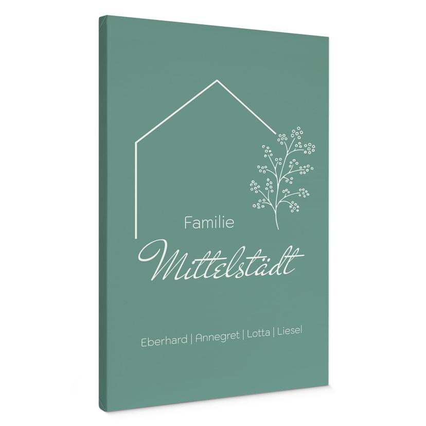 Personalisierbares Leinwandbild Familie Haus - grün
