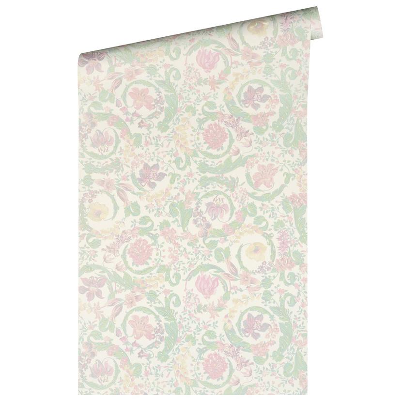 Versace blomstret tapet i pastel og lyserødt non-woven tapet blomstret design