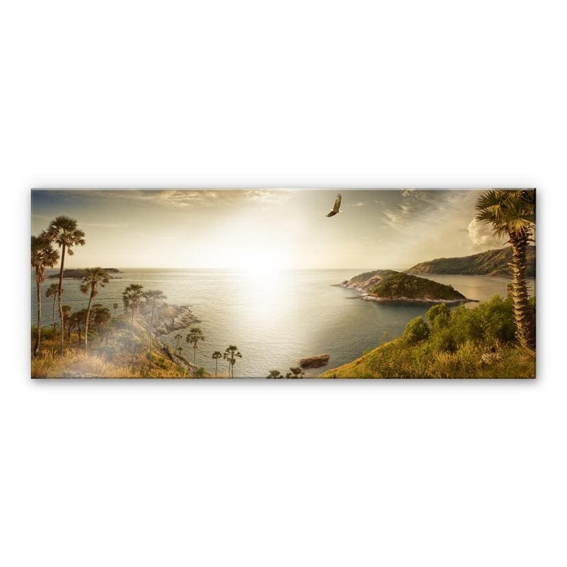 Tableau en verre acrylique - Coucher de soleil au paradis - Panorama
