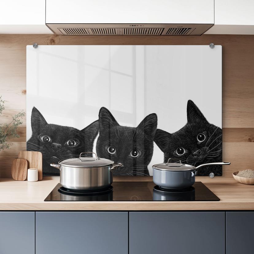 Spritzschutz Schwarzes Katzen Trio - Korenkova