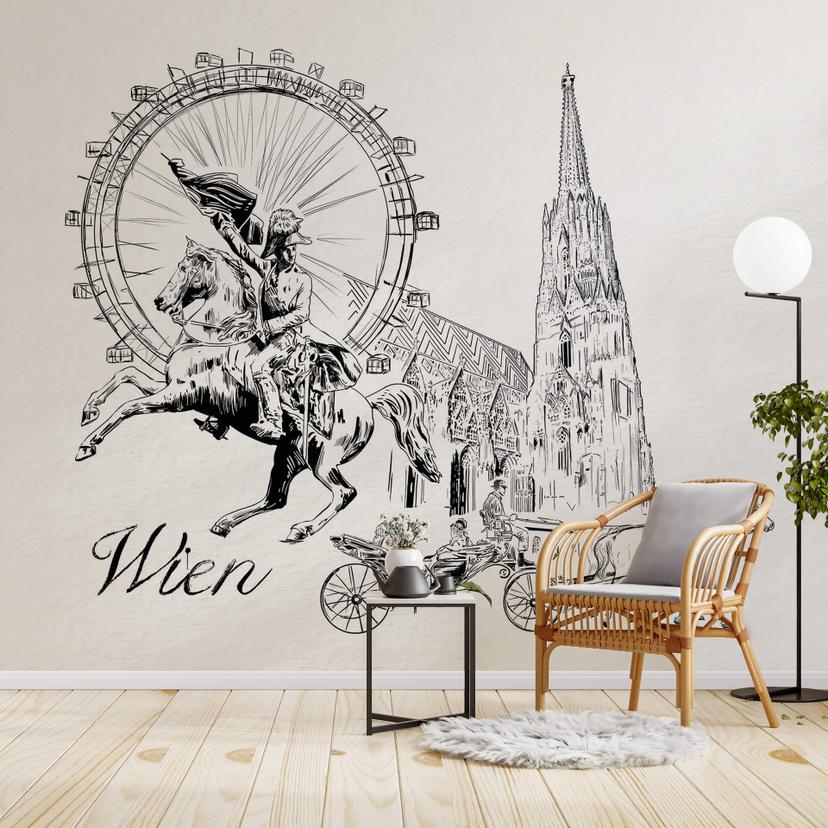 Fototapet Love your City - Wien Sort/hvid