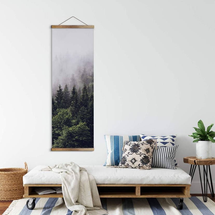 Canvas, Textil poster för upphängning Dimmig skog - Panorama