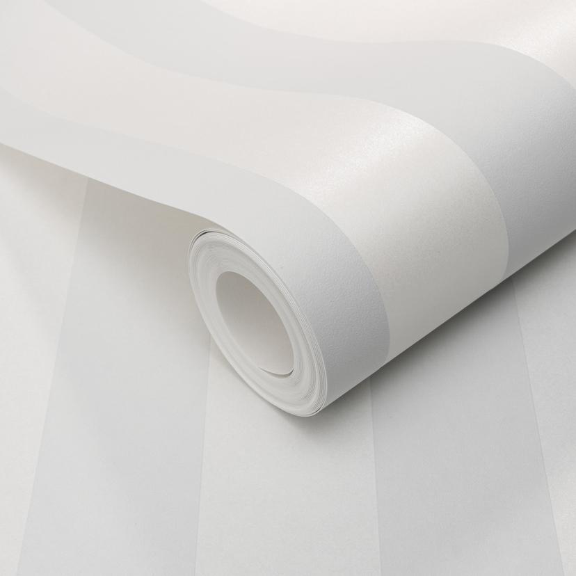 Carta da parati in tessuto non tessuto senza PVC con righe ed effetto metallizzato in bianco, argent