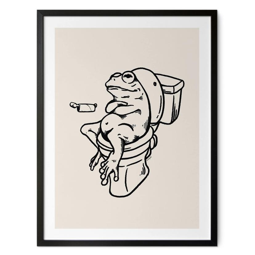 Plakat Venter på toilettet - Humoristisk illustration af en frø - Royle