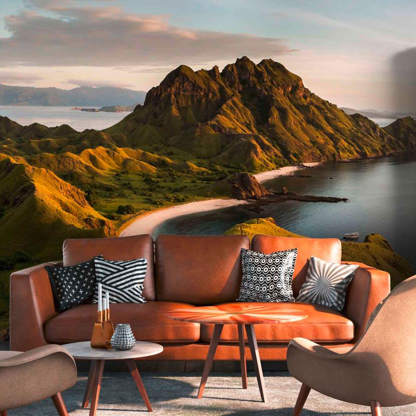 PadarIslandscape tapet i grøngrå - non-woven tapet Designwalls 2 - 2,55 x 3,5 m