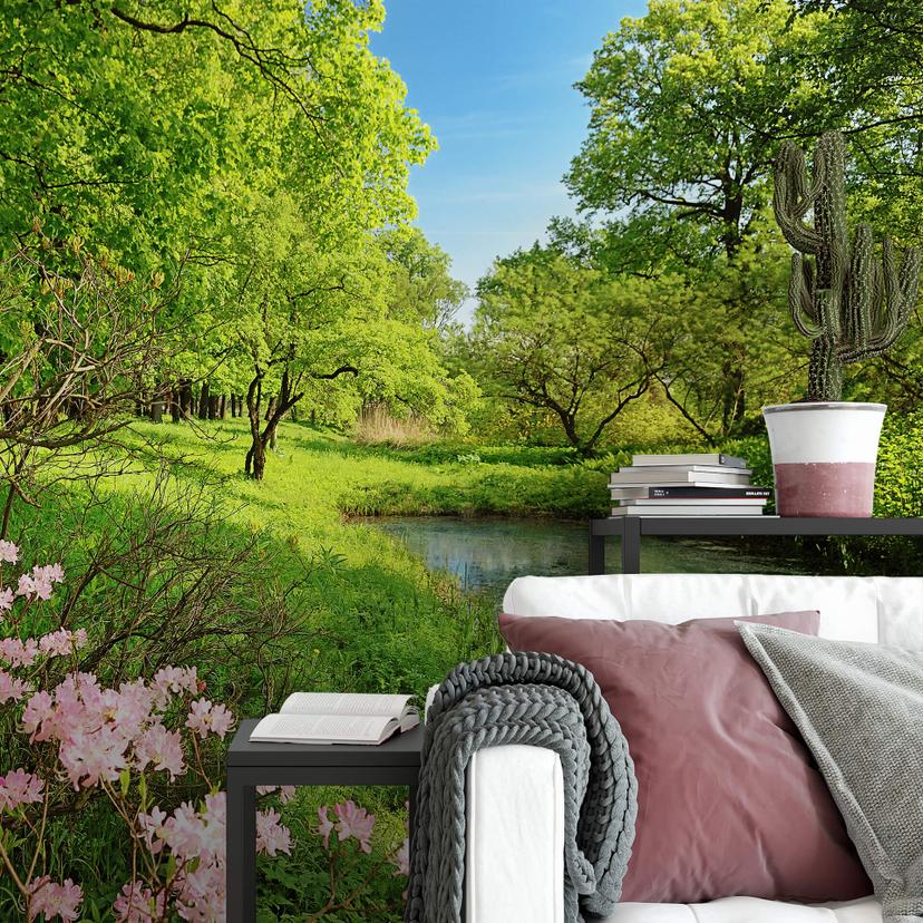 Fotobehang Papierbehang Park in de Lente - 366x254 cm