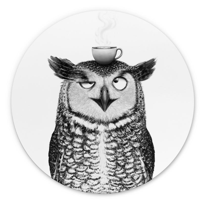 Tableaux Ronds Hibou amusant avec café - Korenkova - Alu-Dibond