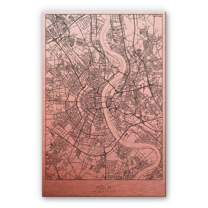 Alu-Dibond mit Kupfereffekt Stadtplan Köln