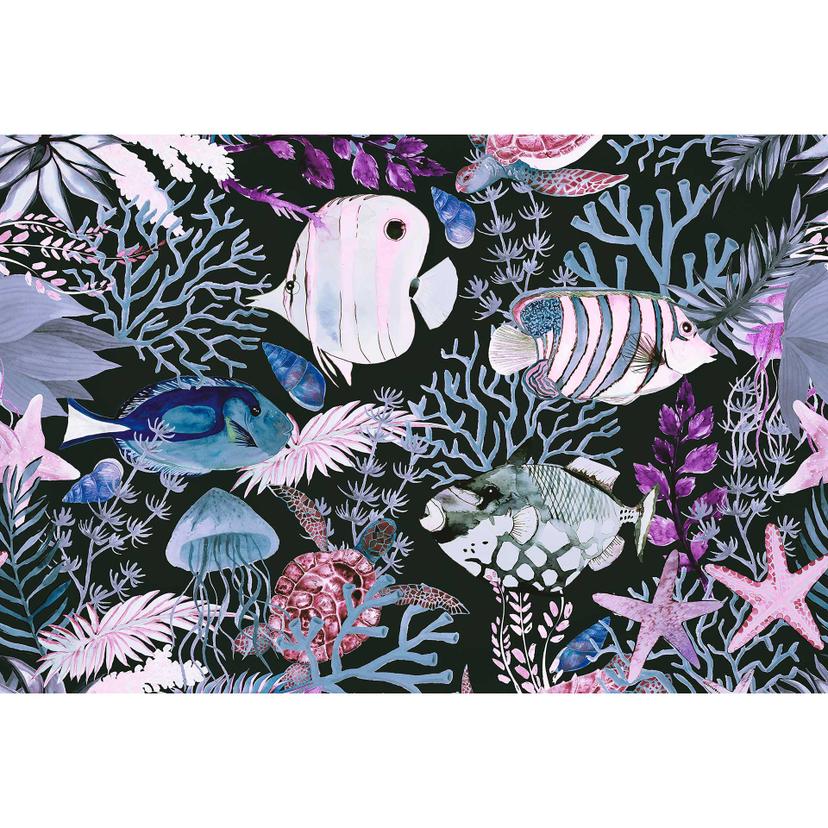 Livingwalls papier peint photo ARTist Underwater avec poissons et coraux bleus, roses, noirs