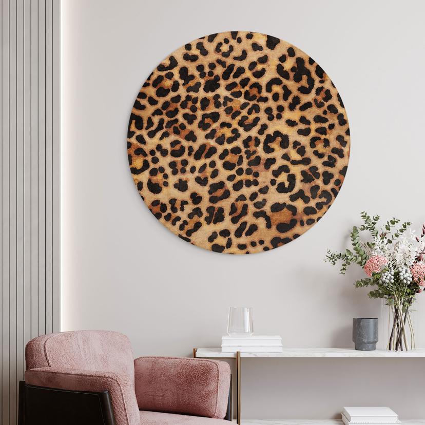 Stampa su legno Leopardo selvatico - Stampa animali - Tunaboylu - Rotondo