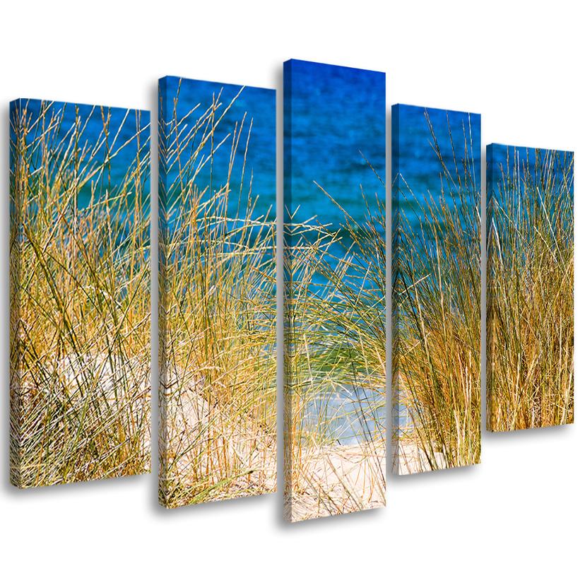 5 stykke lærredsprint, Beach Lake Grass Nature