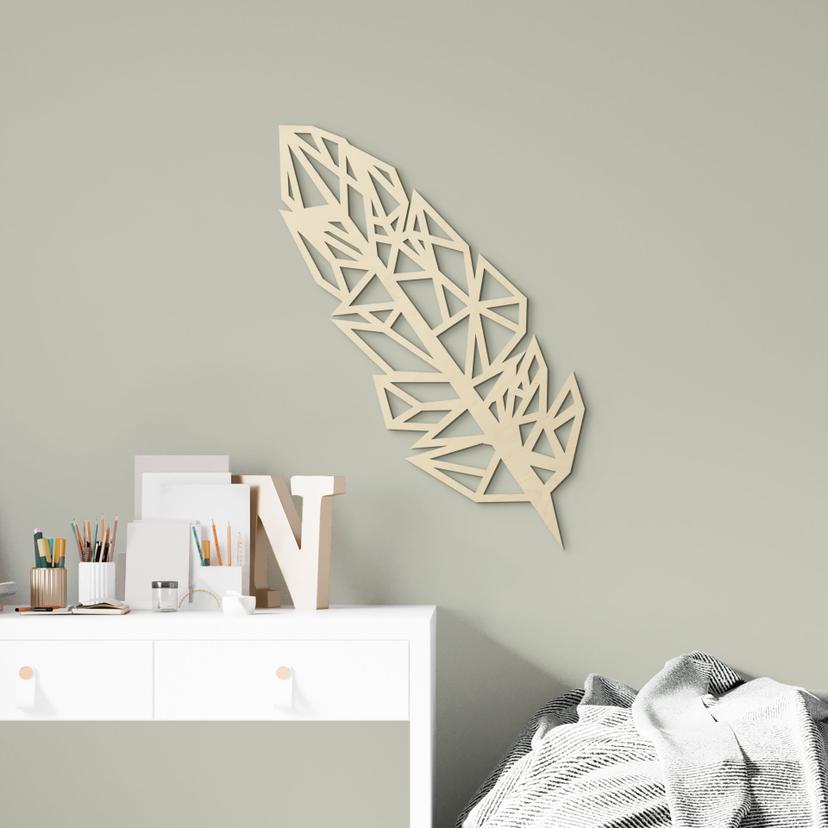 Decoración en madera de álamo - Pluma de origami