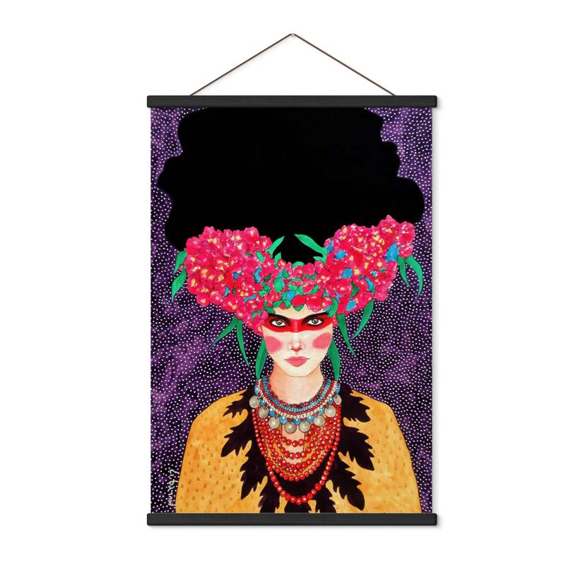 Póster de tela mujer con corona de flores y almidón - Hülya