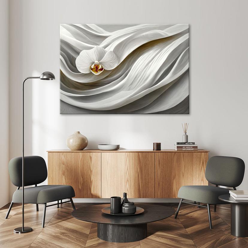 Leinwandbild Weiße Orchidee und Abstraktion 3D