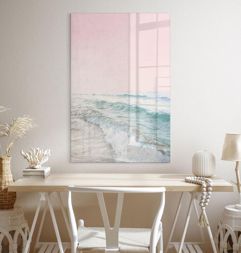 Tableau en verre acrylique Ciel rose au-dessus de la mer - Sisi & Seb