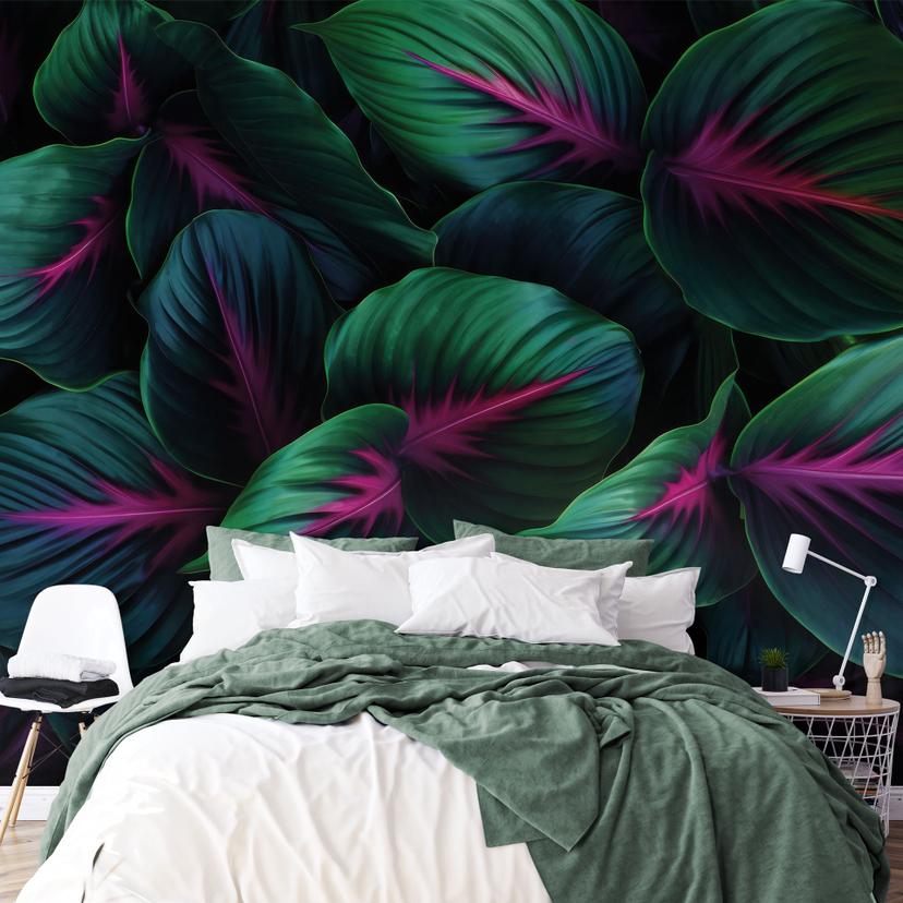 Papier peint photo Plantes de la jungle aux couleurs vives - Paksoylu