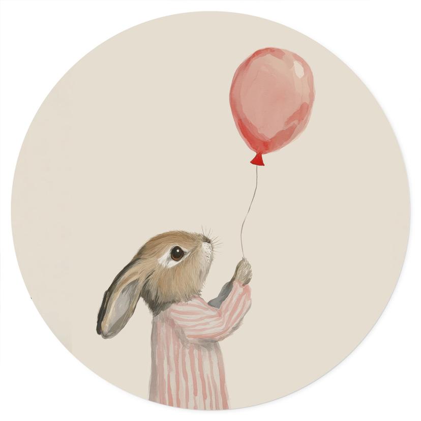 Muursticker Schattig konijntje met ballon - Treechild - Rond
