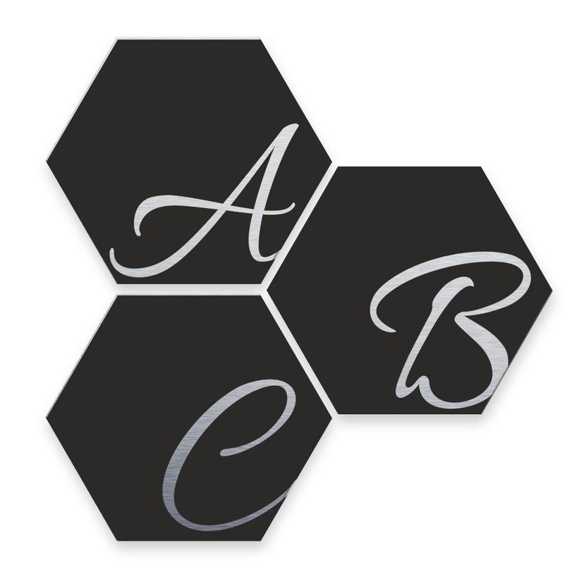 Hexagon bogstaver - Alu-dibond Sølveffekt, sort